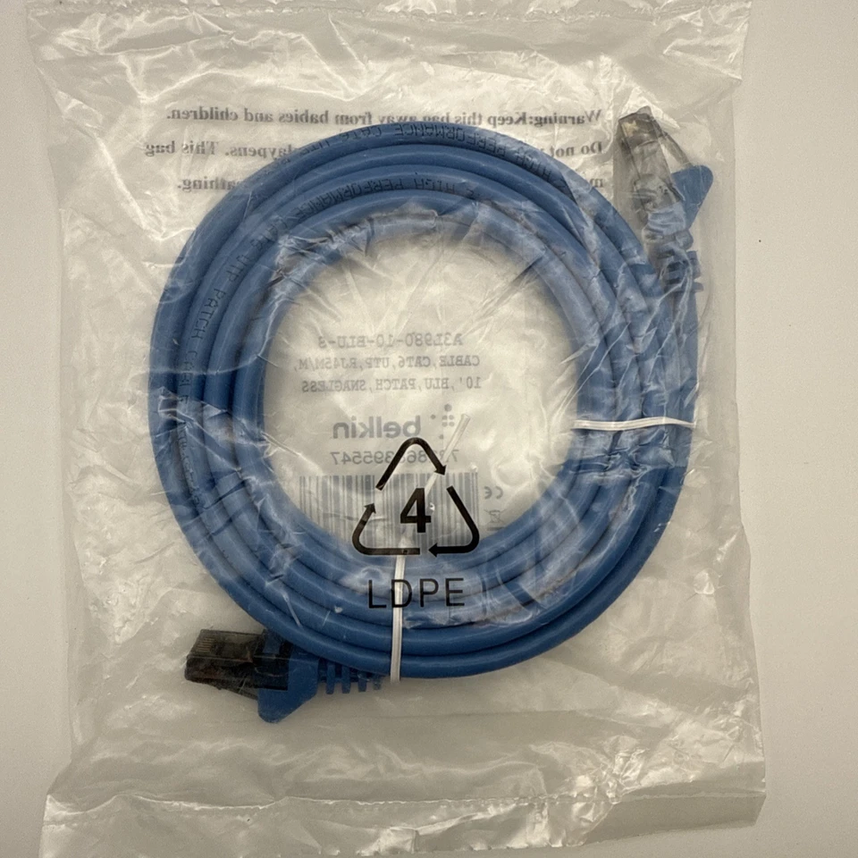 (LOTE 5) BELKIN A3L980-10-BLU-S, CAT6, UTP, RJ45M/M BLU, PARCHE, SIN ENGANCHES 10’’’ Foto 4 de 4