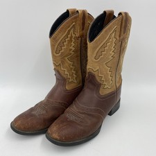Old West Brown Leather Cowboy Boots Youth S 025 Style B 1936 Round Toe Western