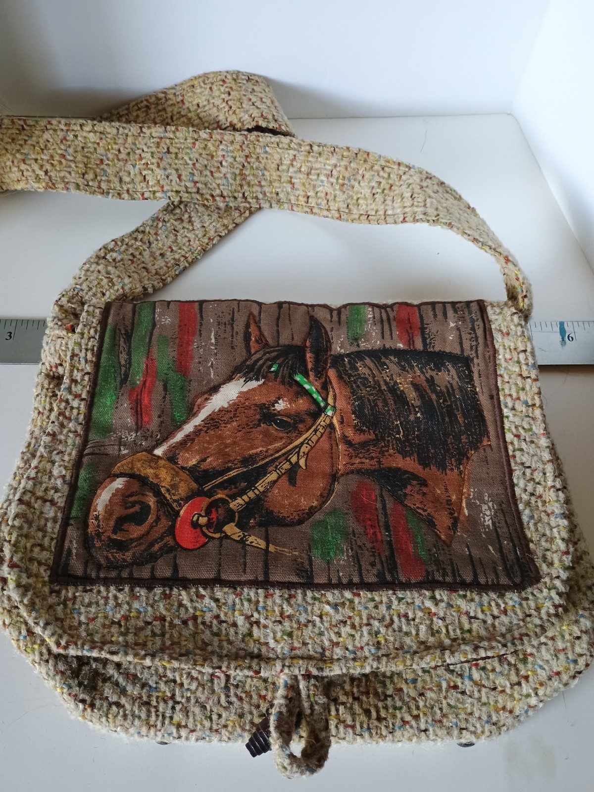 Vintage Handmade Equestrian Horse Purse with Wooden Bottom-image