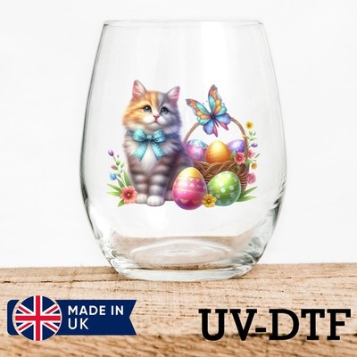 Blumen Ostern Katze 8 Stück UV DTF Aufkleber - Glas Laptop Becher Tasse cq780