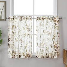 OWENIE Crushed Sheer Curtains Tiers 36 Inch Length 2 Panels, Printed Design S...