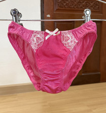 Vintage Deep Pink Polyester Panty Nylon Lace Sissy Bikini Sz.5 Soft Hi Cut Brief