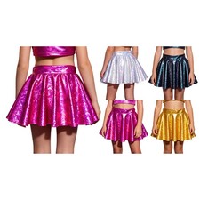 Girls Kids School Show Dancewear Elastic Waistband Skirt Holographic Costume