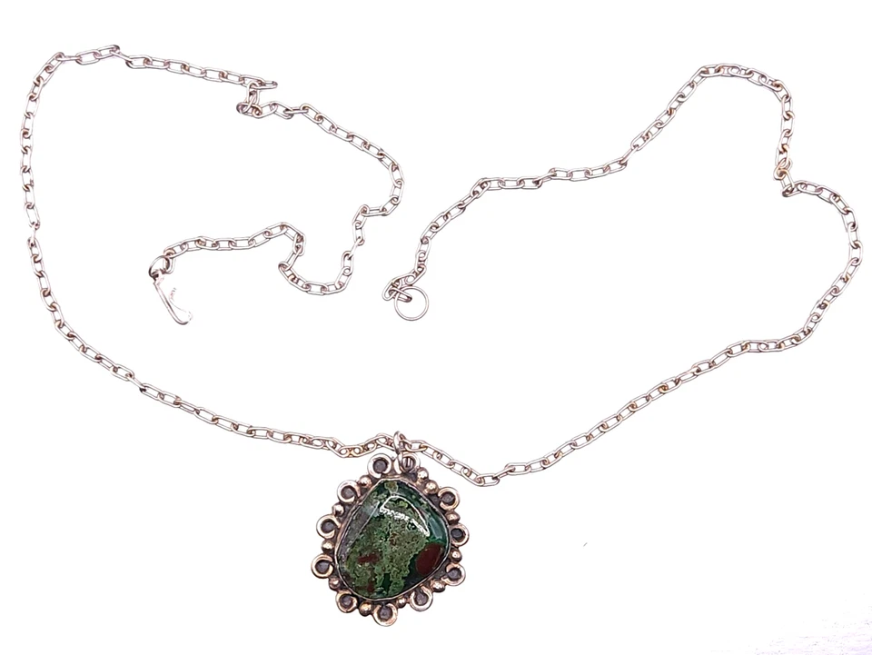 Винтажный серебро зеленый бирюза Мексика подвеска цепочка ожерелье 24" - Изображение 2 из 4