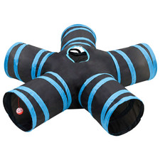 Image of Cat Tunnel T-Shape 3-Way Black Blue Polyester Steel 90x55x25cm Foldable Play Toy