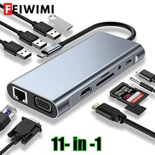 USB C Hub, Adapter Dongle With 4K HDMI/VGA/Type C PD/RJ45/SD/TF, Card Reader