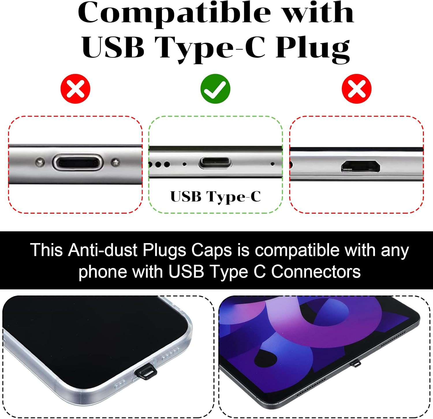 Cobee 10 Pcs USB C Port Cover, Phone USB C Dust Plug Charm with Tab Lanyard Clea