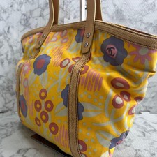 Auth Chanel Camellia Print Canvas Yellow Tote Bag W/Dustbag/Card NS060780