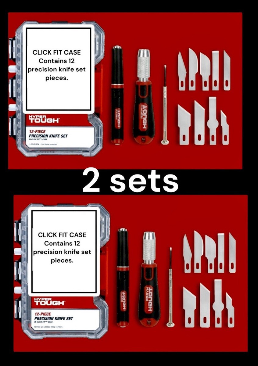 2 Sets: Hyper Tough 12pc Precision Knife Tool Set + Click Fit 2 Sets: Hyper Tough 12pc Precision Knife Tool Set + Click Fit