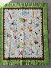 Baby Quilt Hand Quilted Machine Sewn A B C ANIMAL THEME SATIN EDGE 33x43" soft