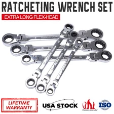 6 Piece Extra Long Flex Head Ratcheting Wrench set Metric 8-19mm Double Box End