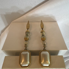 Gold Tone Geometric Clip-On Dangle Drop Earrings, Metal, No Stone