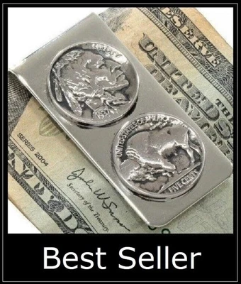 ForeverHandCrafted INDIAN HEAD / BUFFALO NICKEL Money Clip - silver dual coin