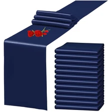 12 Pack Navy Blue Satin Table Runner 12 x 108 Inch Long Premium Table Runners...