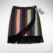 NWT Large Silverado Western Fringe Studded Multicolor Striped Mini Skirt