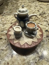 Blue Candle Jar Topper "Our America Tea Coffee Pot Creamer Cup Spoon"