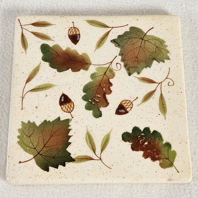 Botanica Hand Painted Trivet Tile Fall Leaves & Acorns THANKSGIVING Stonemite