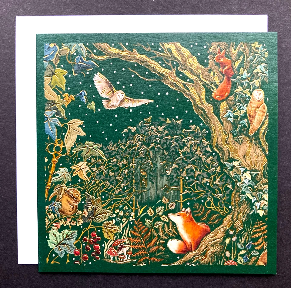 JUEGO DE 5 tarjetas de Navidad de búho ardilla zorro Reino Unido Gran Bretaña Inglaterra británica lámina de oro Foto 2 de 4