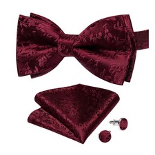 DiBanGu Silk Bow Tie Pre-Tied Bowtie Set for Men In Gift Box Burgundy Floral