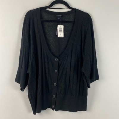 Torrid Heart Stitch Button Front Crop Cardigan Size 4X Black Knit