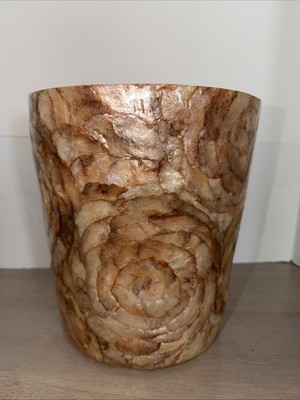 Capiz Shell Waste Basket Natural Coastal Trash Can Handmade Decorative Bin