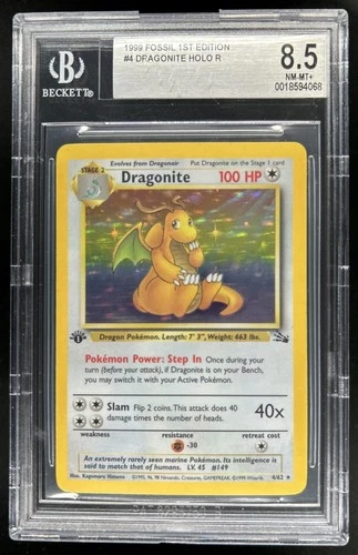 1999 Pokemon Fossil 1st Edition Dragonite #4/62 BGS 8.5