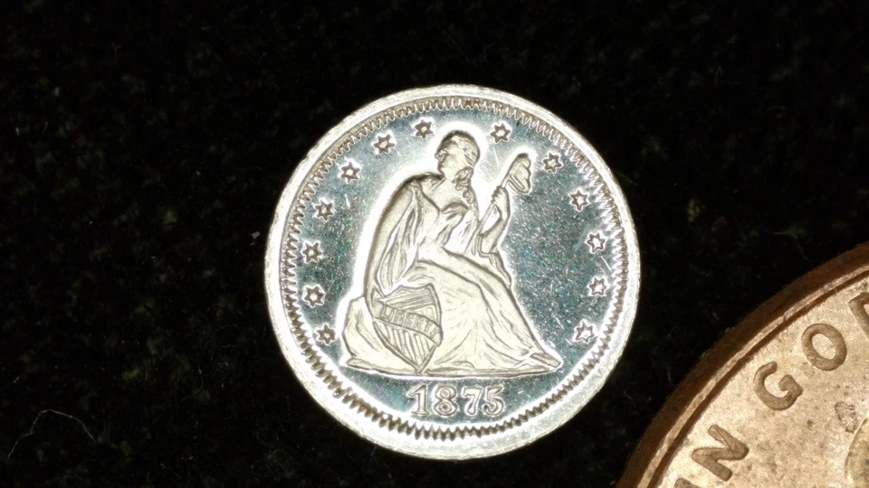 MINIATURE COIN 1875 20 CENT LIBERTY SEATED PROOF LIKE STERLING SILVER - Image 2 of 2