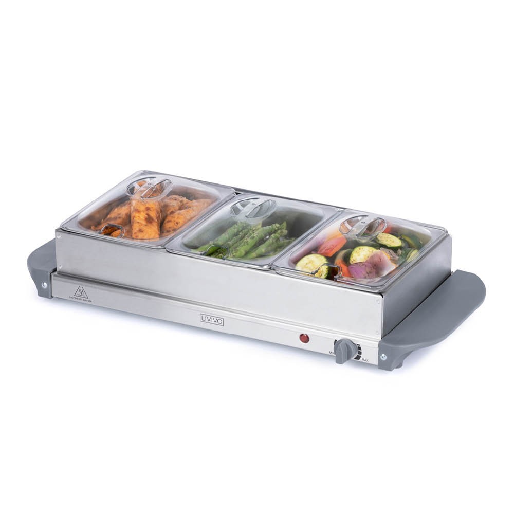 LIVIVO Food Warmer Buffet Server 3 Tray Plate Warmer Hot Food Server Adjustable