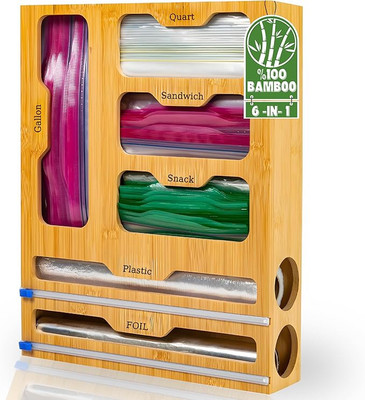Burcha 6-in-1 Storage Bag Organizer for Kitchen Drawer – Bamboo Large