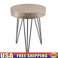 Modern Round Wood Accent Table W/ Metal Hairpin Legs Indoor Use 1-Piece