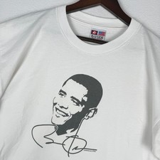 Barack Obama Signature Bayside T-Shirt Mens XL White Made In USA Heavyweight