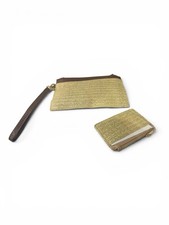 Women's Wristlet Wallet Beige Solid Zip Closure Wrist Strap, Credit Card