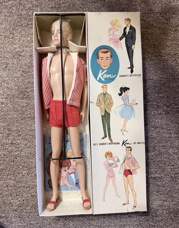 Mattel Barbie Ken Doll Vintage 12 in w/ Stand Outfit Shoes Box Stock No. 750