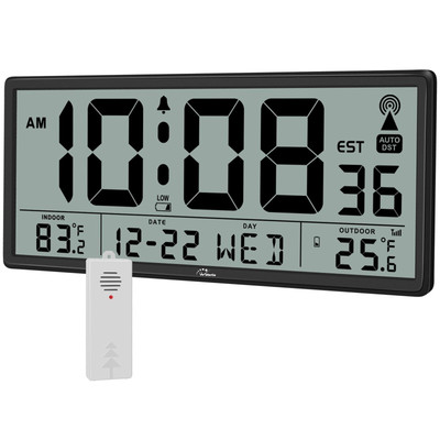 Wallarge Atomic Clock with Indoor Outdoor Temperature - Easy to Read - Self S...