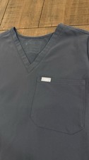 FIGS Technical Collection Women's V-Neck Short Sleeve Scrub Top Grey M Poly
