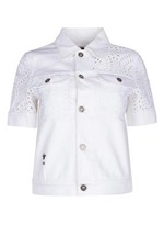 Christian Dior White Denim Eyelet Embroidered Short Sleeve Jacket F 38/US 6