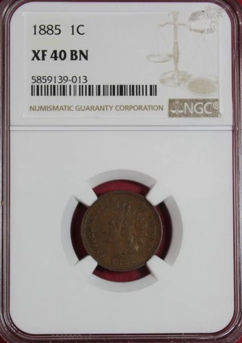 1885 INDIAN CENT NGC XF40 BN