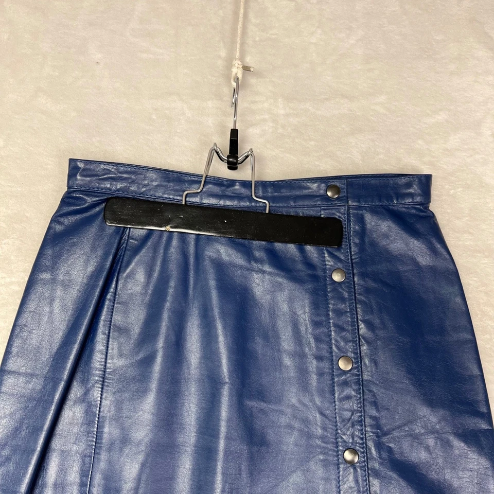 80-х кожи лофт синий натуральной кожи Midi юбка Snap спереди с подкладкой размер 9-10 - Изображение 2 из 4