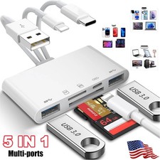 USB 3.0 5-in-1 Memory Card Reader OTG Adapter   SD, microSD, USB-C  Lightning