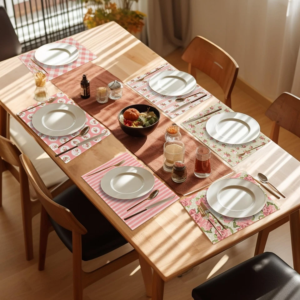 Vintage Shabby Chic Pink Rose Floral Placemats Set of 6 Heat Insulation Stain... - Image 2 of 4