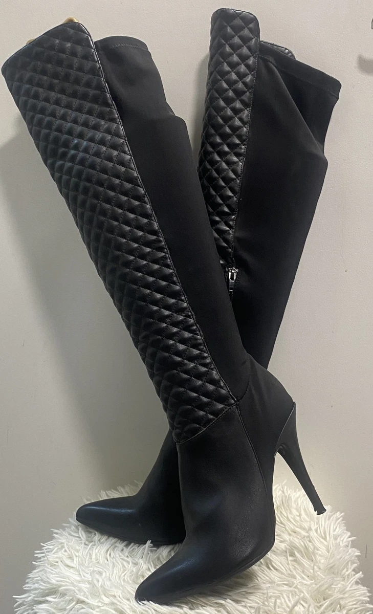 Botas de aguja Anne Michelle negras acolchadas y lycra OTK punta puntiaguda talla 6