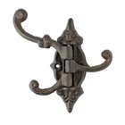 Rustic Swivel Hook Fleur De Lis Cast Iron Coat Hat Purse Towel Hanger Victorian