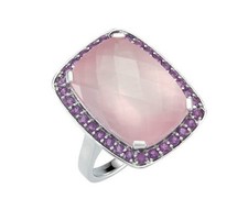 Fashion Ring. CUSHION ROSE QUARTZ  AMETHYST 16.0 CARATS RING SILVER