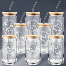 Tanlade 8 Pcs Bridesmaid Proposal Gifts 16 oz Glass Cups Maid of Honor Gift M...