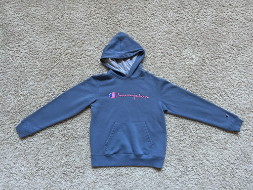 Champion blue hoodie Youth L Large spellout embroidered Logo