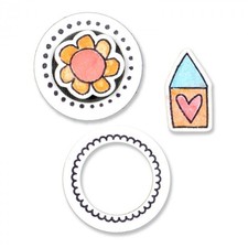 Sizzix Framelits Die Set 4PK w/Clear Stamps - Circles Icons, Flower House