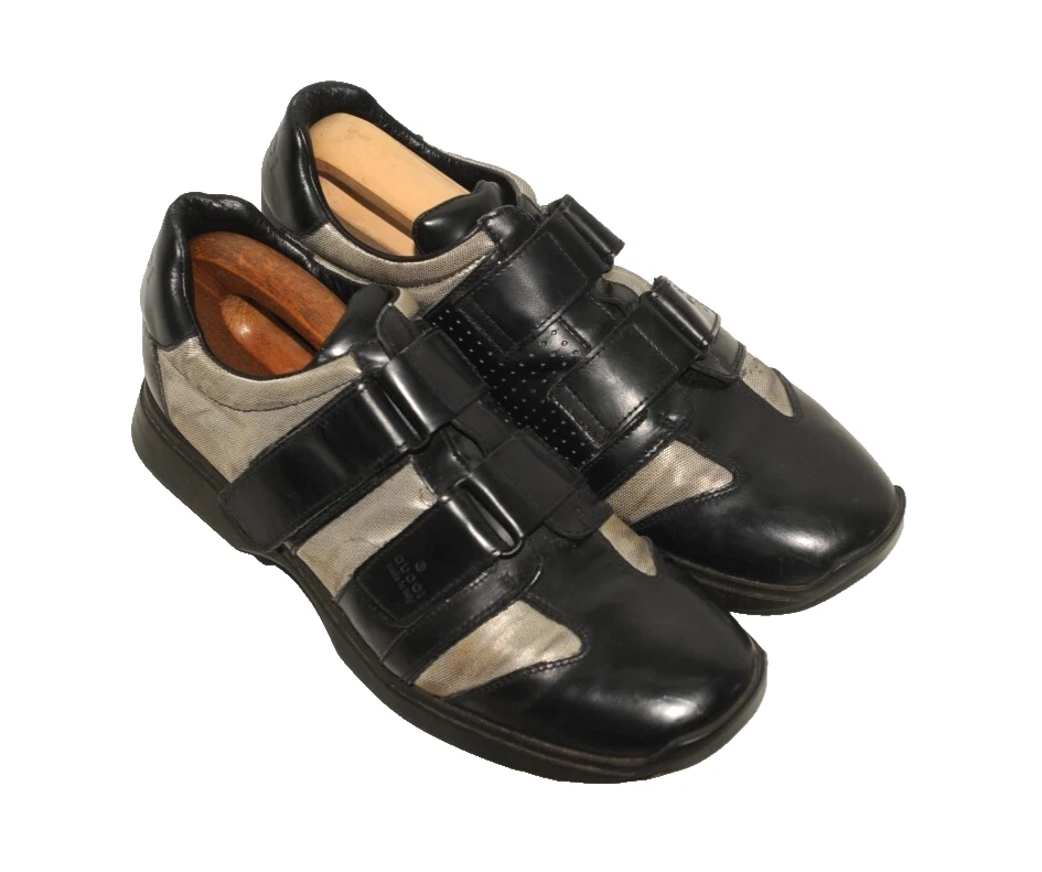 BASKETS BASKETS VINTAGE GUCCI CUIR NOIR MAILLE RÉSISTANTES CHAUSSURES 90’s
