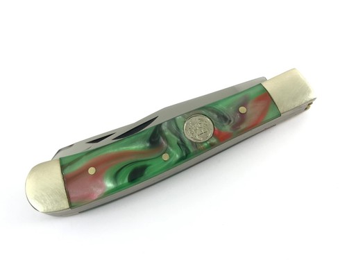 Buck Creek Trapper Knife Mint Green & Pink Shimmer Hand Made 7729-LP - Picture 5 of 6