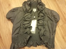 Noa Noa Khaki Bolero Ruffled Jacket Size L Uk12-small 14 Brand New Tagged