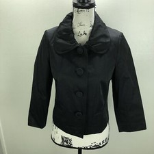 H M Button Front Collared Black Blazer Jacket w/ Lining Women's Size 8